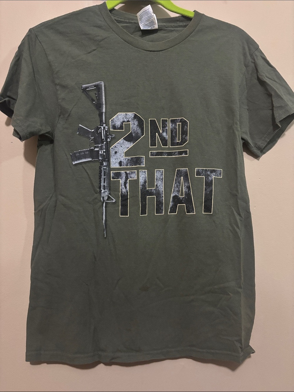 Delta Olive Green Short Sleeve Tee with '2ND THAT' Rifle Graphic